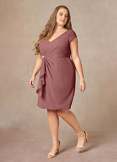 Azazie Nola Mother of the Bride Dresses Desert Rose Sheath V-Neck Pleated Chiffon Dress image8