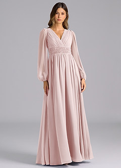 Azazie Palerma Bridesmaid Dresses Blushing Pink A-Line Long Sleeve Chiffon Dress image1