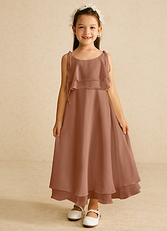 Azazie Temi Flower Girl Dresses Bronzer A-Line Spaghetti Strap Chiffon Dress image4