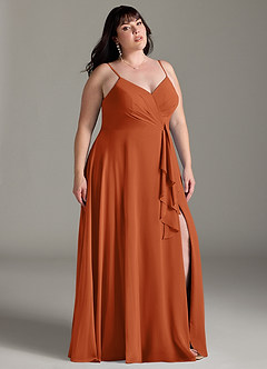 Azazie Akita Vestidos de damas de honor Vestido de Naranja Quemada de Gasa de Corte en A image7