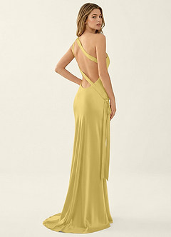 Persephone Amarillo Pastel Vestido de fiesta de satén image4