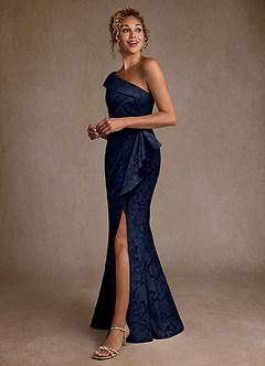 Azazie Hampton Moeder van de bruid jurken Zeemeermin Jurk van Bloemen Burn-out One-Shoulder Donkere Marine image2