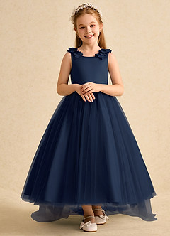 Azazie Lorita Blumenmädchenkleider A-Linie Mit Perlen Tüll Kleid Dunkelmarine image6