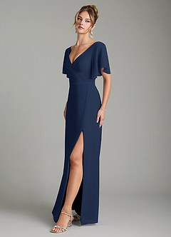 Azazie Ambrosia Vestidos de damas de honor Vestido de Azul Marino Oscuro de Gasa de Línea A con Plisado image4
