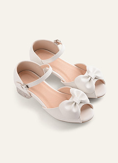 front Open Toe Bow Girl's Block Heels for Toddler Little Big Kid