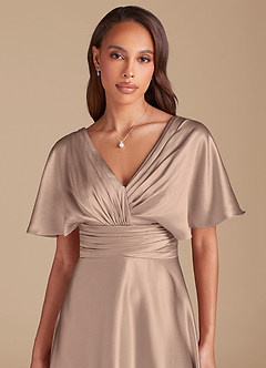 Azazie Pamela Bridesmaid Dresses Taupe A-Line Pleated Metallic Satin Dress image1