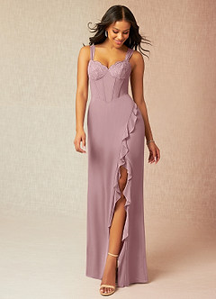 Azazie Camellia Bridesmaid Dresses Sheath Lace Chiffon Floor-Length Dress image1