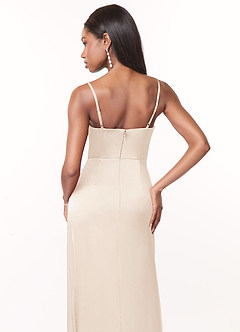 Azazie Maci Bridesmaid Dresses White Alabaster A-Line V-Neck Pleated Stretch Satin Dress image7