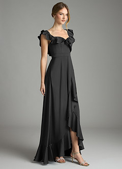 Azazie Lyra Bridesmaid Dresses Black A-Line Off the Shoulder Stretch Satin Convertible Dress image5