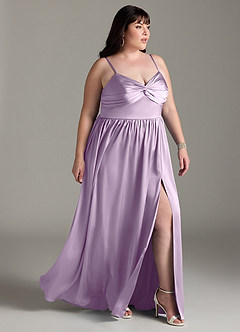 Azazie Zeya Bridesmaid Dresses Frosted Lilac A-Line Pleated Stretch Satin Dress image12