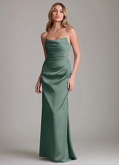 Azazie Lucille Bridesmaid Dresses Sea Moss Mermaid Strapless Stretch Satin Convertible Dress image1