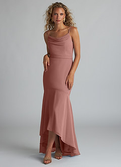 Azazie Summer Bridesmaid Dresses Cedar Rose Mermaid Scoop Cowl Chiffon Dress image1