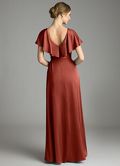 Azazie Lainey Bridesmaid Dresses Terracotta A-Line with Pockets Stretch Satin Dress image7