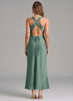 Azazie Evadne Vestidos de damas de honor Vestido de Eucalipto de Satén Elástico de Corte Recto con Plisado image5