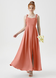 Azazie Rosey Junior Coral A-Line Sweetheart Neckline Stretch Satin Dress image1