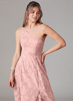 Azazie Ellianna Jurken voor bruidsmeisjes Jurk van Bloemen Burn-out met A-lijn One-shoulder Poederroze image5