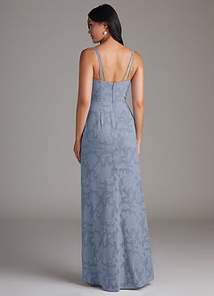Azazie Leo Bridesmaid Dresses Dusty Blue Sheath Pleated Floral Burnout Dress image2