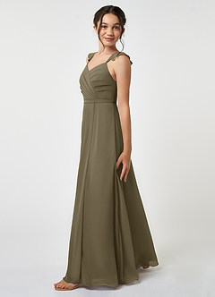 Azazie Emily Junior Robe Trapèze en Mousseline de soie Rayé Vert Saule image3