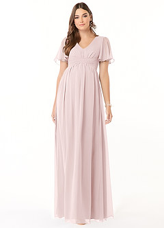 Azazie Verna Maternity Bridesmaid Dresses A-Line V-Neck Ruched Chiffon Floor-Length Dress image1