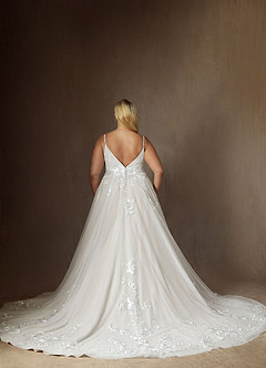 Azazie Rhodes Robes de mariée Robe Trapèze en Tulle Col V paillettes Blanc De Diamant image9
