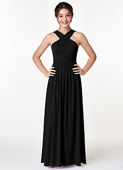Azazie Jiya Junior Black A-Line Pleated Mesh Dress image4