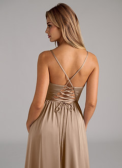 Azazie Aaida Brautjungfernkleider A-Linie Korsett Stretch-Satin Kleid Taupe image2