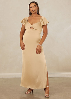 Christian Siriano Bridal for Azazie 1005 Bridesmaid Dresses Gold Sheath Sweetheart Neckline Stretch Satin Dress image9