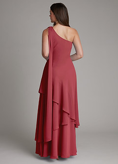 Azazie Monique Bridesmaid Dresses Pomegranate A-Line One Shoulder Chiffon Dress image2
