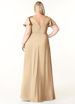 Azazie Soren Bridesmaid Dresses Champagne A-Line Pleated Stretch Satin Dress image9