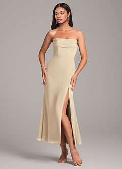 Azazie Saige Robes de demoiselle d'honneur Robe Fourreau Convertible en Mousseline de soie Épaule décolletée Champagne image6