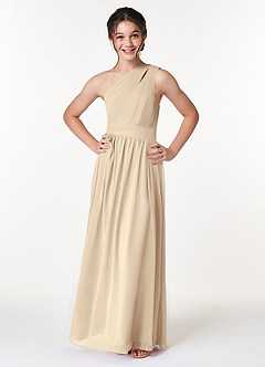 Azazie Molly Junior Champagne A-Line Pleated Chiffon Dress image3