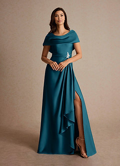 Azazie Branford Abiti per la Madre della Sposa Abito A-Line in Raso Elasticizzato Plissettato Blu Inchiostro image7