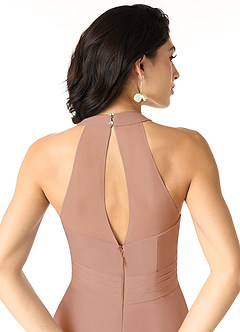 Azazie Danica Jurken voor bruidsmeisjes Jurk van Chiffon met A-Lijn Geplooid Champagne Roos image5