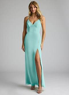 Azazie Becca Brautjungfernkleider Etui V-Hals Chiffon Kleid Aqua image1