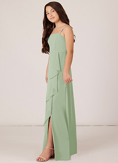 Azazie Kaylee Junior Dusty Sage A-Line with Belt Chiffon Dress image3