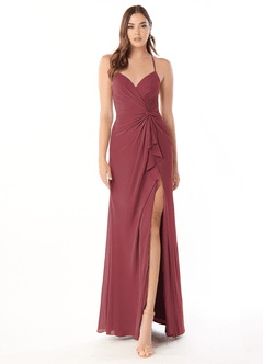 Azazie Aribella Bridesmaid Dresses Merlot Sheath Ruched Chiffon Dress image1