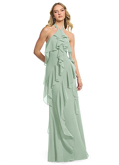 Azazie Velma Bridesmaid Dresses Agave A-Line Side Slit Chiffon Dress image3