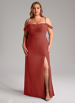 Azazie Saige Bridesmaid Dresses Terracotta A-Line Off the Shoulder Chiffon Convertible Dress image14