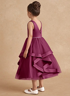 Azazie Posy Flower Girl Dresses Mulberry A-Line Beaded Tulle Dress image2