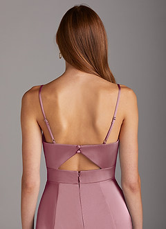 Azazie Shania Final Sale Vintage Mauve Sheath V-Neck Pleated Stretch Satin Dress image4