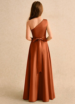 Azazie Puddles Girls Formal Flower Girl Dresses Burnt Orange A-Line One Shoulder Matte Satin Dress image3