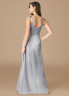 Azazie Joyce Bridesmaid Dresses Silver A-Line Side Slit Metallic Satin Dress image2
