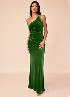 Azazie Argan Bridesmaid Dresses Ivy A-Line One Shoulder Pleated Velvet Dress image4