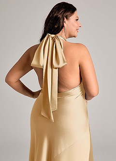 Azazie Velli Bridesmaid Dresses Gold Mermaid High Neck Stretch Satin Dress image11