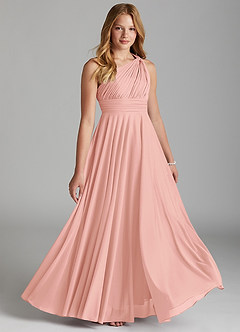 Azazie Charlize Junior Rosette A-Line Mesh Dress image3