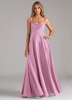 Azazie Elle Bridesmaid Dresses Candy Pink A-Line Pleated Stretch Satin Dress image1
