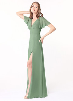 Azazie Kimber Bridesmaid Dresses Matcha A-Line Flounce Sleeve Chiffon Dress image6