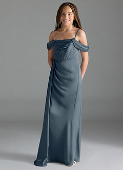 Azazie Amyra Junior Twilight Sheath Off the Shoulder Stretch Satin Dress image4