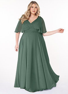 Azazie Pamela Bridesmaid Dresses Sea Moss A-Line V-Neck Pleated Chiffon Dress image8
