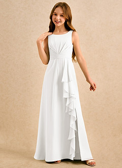 Azazie Chibi Girls Formal Sukienki dla dziewczynek sypiących kwiaty Linia A Pofałdowany Szyfon Długość podłogi Sukienka image4